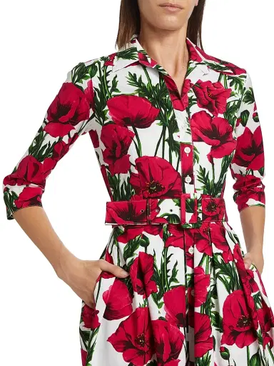 Samantha Sung Women's Poppy Stretch Cotton Shirtdress - White Pink | Thumbnail 7