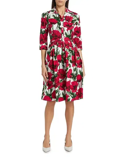 Samantha Sung Women's Poppy Stretch Cotton Shirtdress - White Pink | Thumbnail 8
