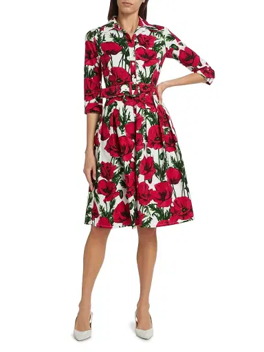 Samantha Sung Women's Poppy Stretch Cotton Shirtdress - White Pink | Thumbnail 1