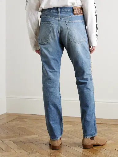 KAPITAL Monkey Cisco Straight-Leg Leather-Trimmed Embellished Jeans - Men | Thumbnail 4