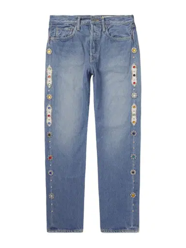 KAPITAL Monkey Cisco Straight-Leg Leather-Trimmed Embellished Jeans - Men | Thumbnail 1