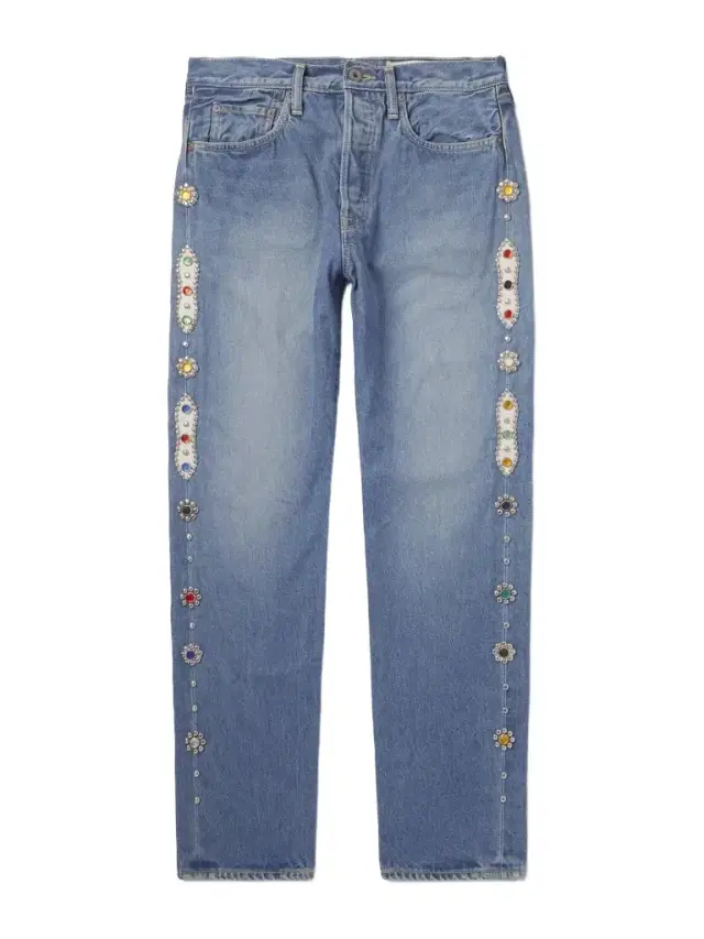 KAPITAL Monkey Cisco Straight-Leg Leather-Trimmed Embellished Jeans - Men
