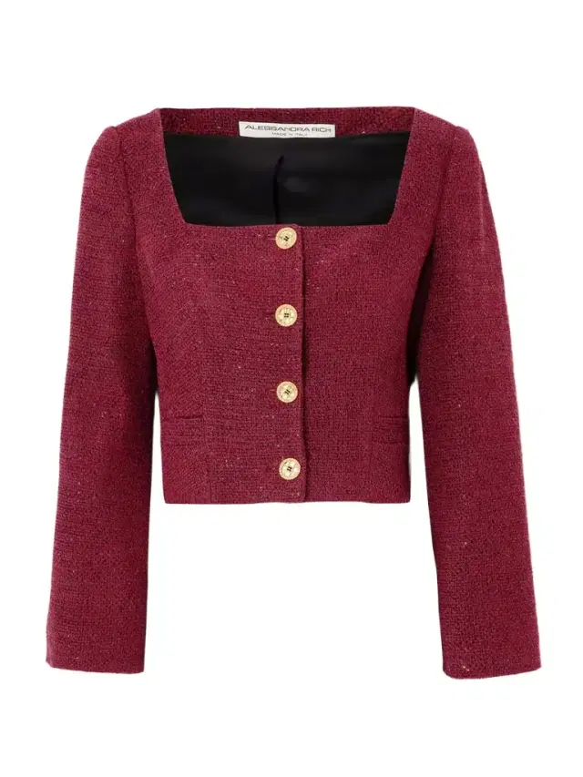 Cropped Sequin-embellished Tweed Jacket