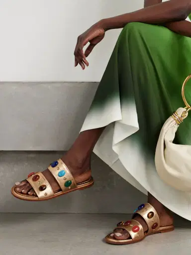 Gianvito Rossi Embellished Metallic Leather Slides | Thumbnail 2 Gianvito Rossi Embellished Metallic Leather Slides | Thumbnail 2