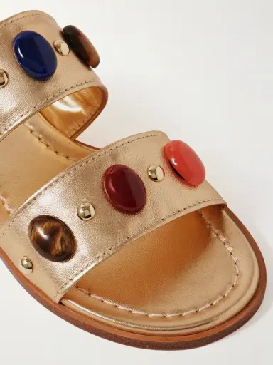 Gianvito Rossi Embellished Metallic Leather Slides | Thumbnail 4 Gianvito Rossi Embellished Metallic Leather Slides | Thumbnail 4