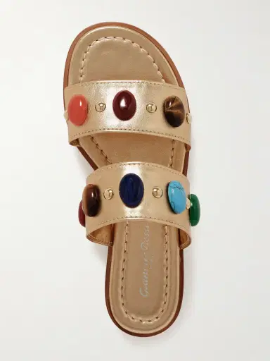 Gianvito Rossi Embellished Metallic Leather Slides | Thumbnail 5 Gianvito Rossi Embellished Metallic Leather Slides | Thumbnail 5