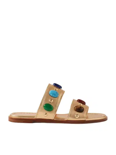 Gianvito Rossi Embellished Metallic Leather Slides | Thumbnail 1 Gianvito Rossi Embellished Metallic Leather Slides | Thumbnail 1