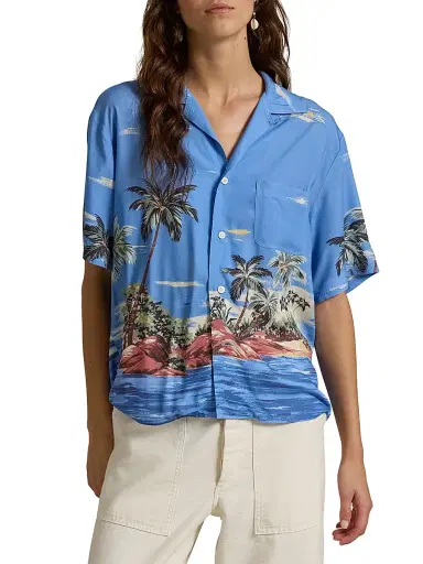 Polo Ralph Lauren Women's Tropical-Printed Button-Down Shirt - Palm Breeze - Size 8 | Thumbnail 3
