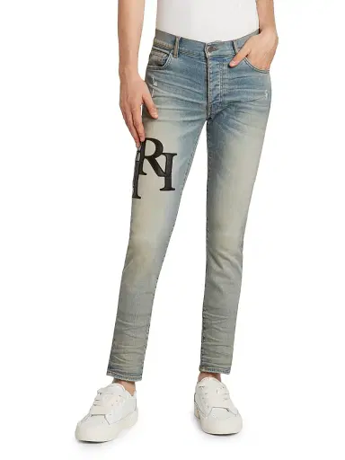 Amiri Men's Staggered Logo Skinny Jeans - Antique Indigo Black | Thumbnail 2 Amiri Men's Staggered Logo Skinny Jeans - Antique Indigo Black | Thumbnail 2