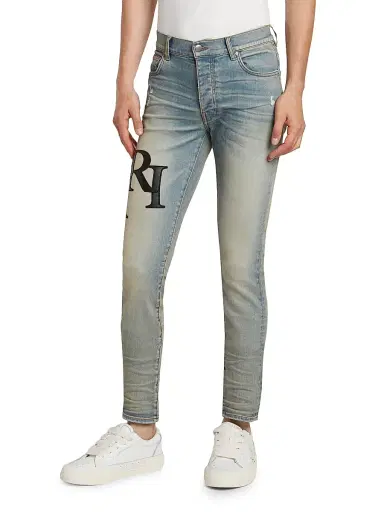 Amiri Men's Staggered Logo Skinny Jeans - Antique Indigo Black | Thumbnail 3 Amiri Men's Staggered Logo Skinny Jeans - Antique Indigo Black | Thumbnail 3