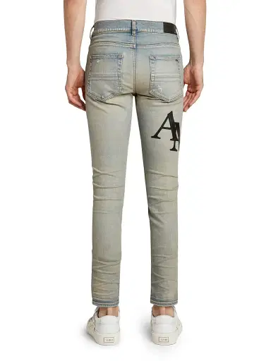 Amiri Men's Staggered Logo Skinny Jeans - Antique Indigo Black | Thumbnail 4 Amiri Men's Staggered Logo Skinny Jeans - Antique Indigo Black | Thumbnail 4