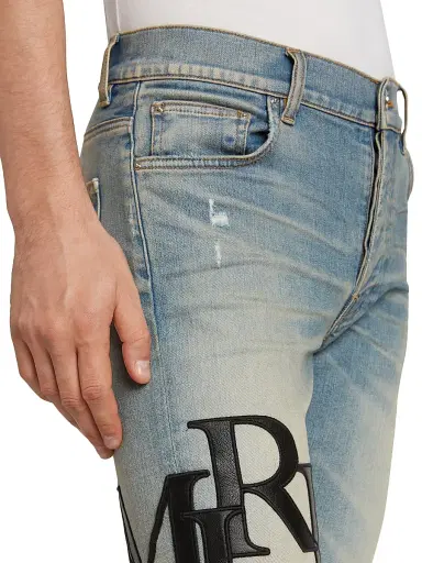 Amiri Men's Staggered Logo Skinny Jeans - Antique Indigo Black | Thumbnail 5 Amiri Men's Staggered Logo Skinny Jeans - Antique Indigo Black | Thumbnail 5