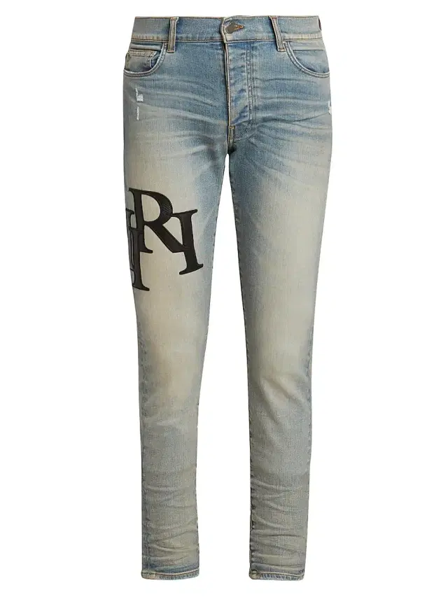 Men's Staggered Logo Skinny Jeans - Antique Indigo Black
