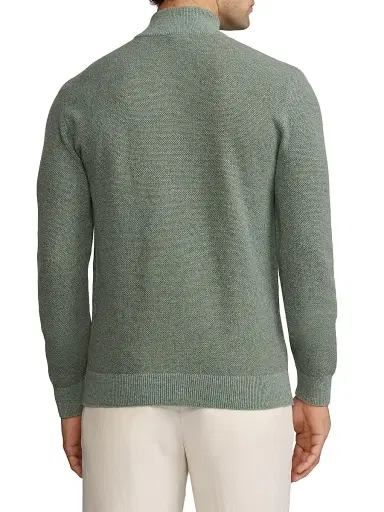 Ralph Lauren Purple Label Men's Birdseye Cashmere Quarter-Zip Sweater - Sea Spray | Thumbnail 4 Ralph Lauren Purple Label Men's Birdseye Cashmere Quarter-Zip Sweater - Sea Spray | Thumbnail 4