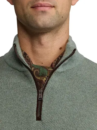 Ralph Lauren Purple Label Men's Birdseye Cashmere Quarter-Zip Sweater - Sea Spray | Thumbnail 5 Ralph Lauren Purple Label Men's Birdseye Cashmere Quarter-Zip Sweater - Sea Spray | Thumbnail 5