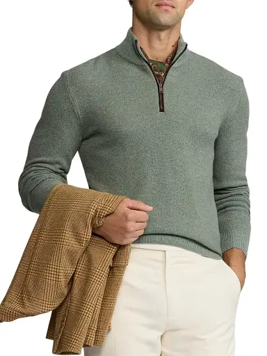 Ralph Lauren Purple Label Men's Birdseye Cashmere Quarter-Zip Sweater - Sea Spray | Thumbnail 7 Ralph Lauren Purple Label Men's Birdseye Cashmere Quarter-Zip Sweater - Sea Spray | Thumbnail 7