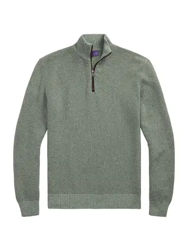 Ralph Lauren Purple Label Men's Birdseye Cashmere Quarter-Zip Sweater - Sea Spray | Thumbnail 1 Ralph Lauren Purple Label Men's Birdseye Cashmere Quarter-Zip Sweater - Sea Spray | Thumbnail 1