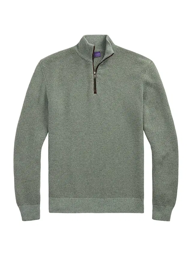 Ralph Lauren Purple Label Men's Birdseye Cashmere Quarter-Zip Sweater - Sea Spray