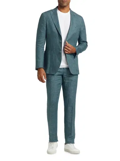 Saks Fifth Avenue Men's Délavé Solid Linen Suit Jacket - Teal - Size 46 | Thumbnail 2 Saks Fifth Avenue Men's Délavé Solid Linen Suit Jacket - Teal - Size 46 | Thumbnail 2