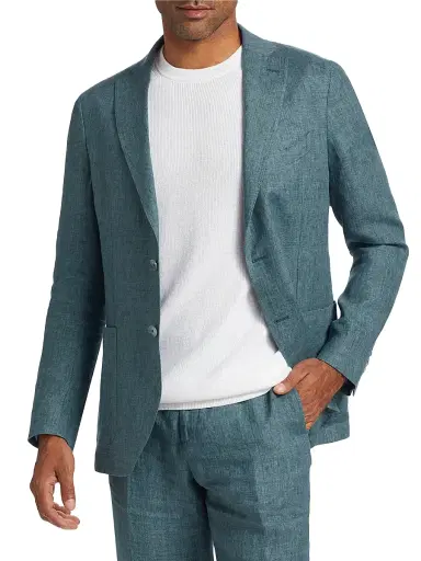 Saks Fifth Avenue Men's Délavé Solid Linen Suit Jacket - Teal - Size 46 | Thumbnail 3 Saks Fifth Avenue Men's Délavé Solid Linen Suit Jacket - Teal - Size 46 | Thumbnail 3