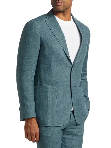 Saks Fifth Avenue Men's Délavé Solid Linen Suit Jacket - Teal - Size 46 | Thumbnail 4 Saks Fifth Avenue Men's Délavé Solid Linen Suit Jacket - Teal - Size 46 | Thumbnail 4