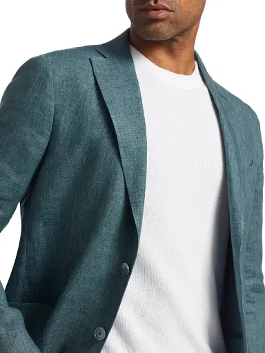 Saks Fifth Avenue Men's Délavé Solid Linen Suit Jacket - Teal - Size 46 | Thumbnail 6 Saks Fifth Avenue Men's Délavé Solid Linen Suit Jacket - Teal - Size 46 | Thumbnail 6