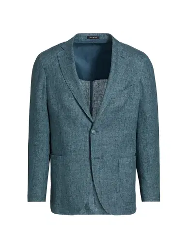 Saks Fifth Avenue Men's Délavé Solid Linen Suit Jacket - Teal - Size 46 | Thumbnail 1 Saks Fifth Avenue Men's Délavé Solid Linen Suit Jacket - Teal - Size 46 | Thumbnail 1