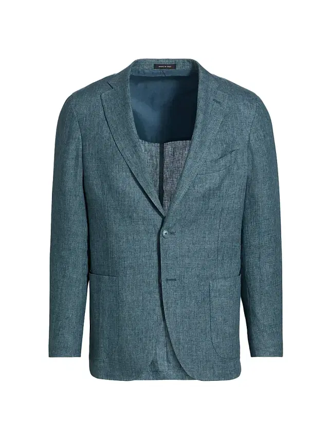Men's Délavé Solid Linen Suit Jacket - Teal