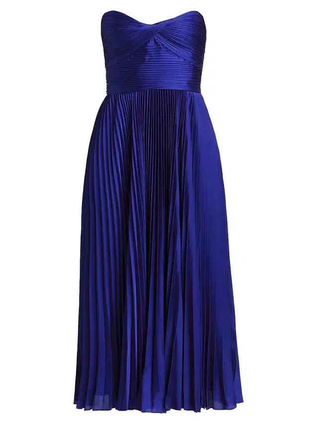 As It May Women's Jeanne Pleated Satin Strapless Midi-Dress - Electric Blue - Size XL