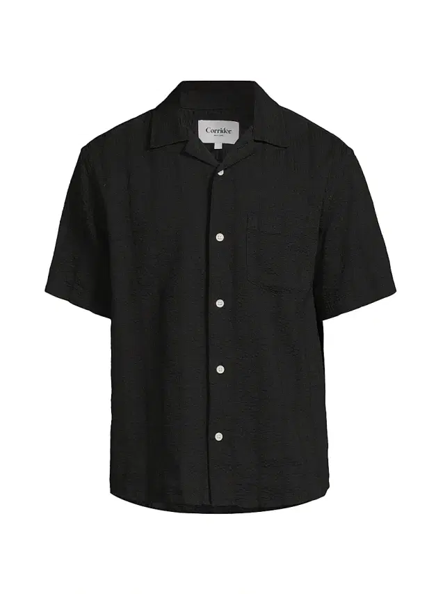 Men's Striped Seersucker Camp Shirt - Black