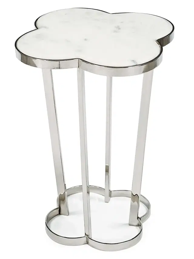 Clover Steel & Marble Table - Polished Nickel