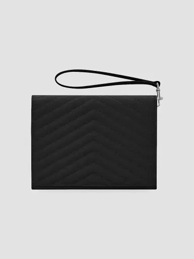 Saint Laurent Women's Cassandre Matelasse Flap Pouch in Quilted Grain De Poudre Embossed Leather - Nero | Thumbnail 4 Saint Laurent Women's Cassandre Matelasse Flap Pouch in Quilted Grain De Poudre Embossed Leather - Nero | Thumbnail 4