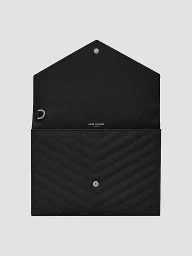 Saint Laurent Women's Cassandre Matelasse Flap Pouch in Quilted Grain De Poudre Embossed Leather - Nero | Thumbnail 6 Saint Laurent Women's Cassandre Matelasse Flap Pouch in Quilted Grain De Poudre Embossed Leather - Nero | Thumbnail 6