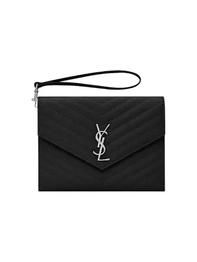 Saint Laurent Women's Cassandre Matelasse Flap Pouch in Quilted Grain De Poudre Embossed Leather - Nero | Thumbnail 1 Saint Laurent Women's Cassandre Matelasse Flap Pouch in Quilted Grain De Poudre Embossed Leather - Nero | Thumbnail 1