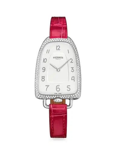 HERMÈS Women's Galop 40MM Stainless Steel, Diamond & Alligator Strap Watch - Red | Thumbnail 1