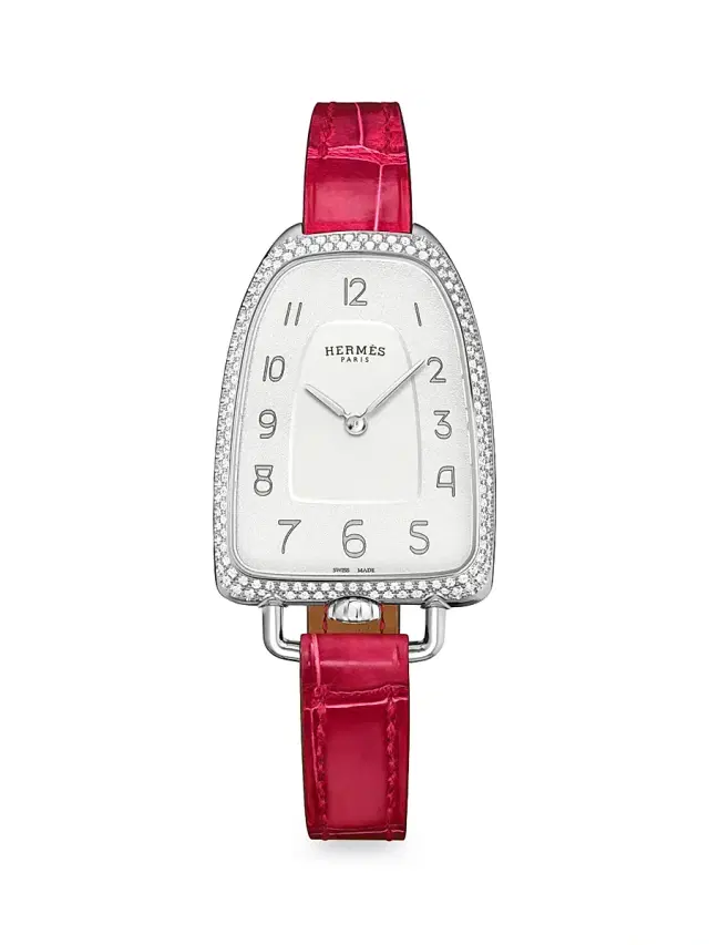 Women's Galop 40MM Stainless Steel, Diamond & Alligator Strap Watch - Red