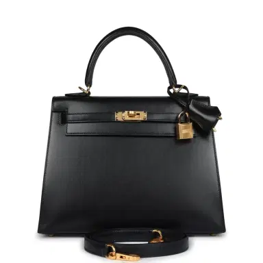 HERMÈS Hermes Kelly Sellier 25 Black Box Gold Hardware | Thumbnail 1