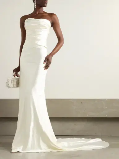 Danielle Frankel Demi Strapless Draped Silk And Wool-blend Satin Bustier Top | Thumbnail 2 Danielle Frankel Demi Strapless Draped Silk And Wool-blend Satin Bustier Top | Thumbnail 2