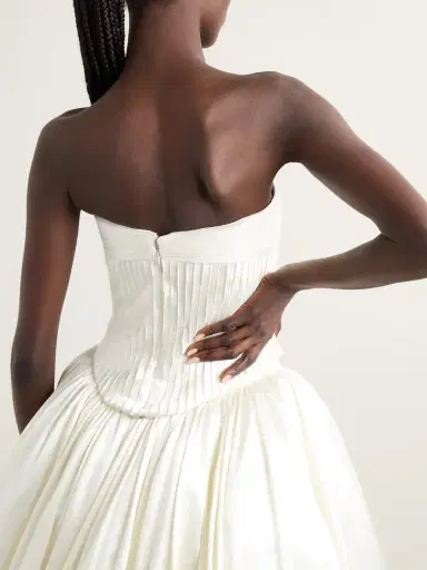 Danielle Frankel Ella Strapless Frayed Pintucked Silk And Wool-blend Satin Bustier Top | Thumbnail 3 Danielle Frankel Ella Strapless Frayed Pintucked Silk And Wool-blend Satin Bustier Top | Thumbnail 3