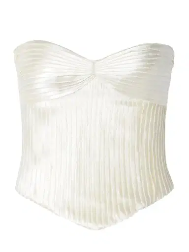 Danielle Frankel Ella Strapless Frayed Pintucked Silk And Wool-blend Satin Bustier Top | Thumbnail 1 Danielle Frankel Ella Strapless Frayed Pintucked Silk And Wool-blend Satin Bustier Top | Thumbnail 1
