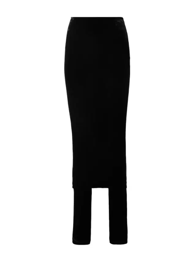 Layered Stretch-velvet Straight-leg Pants