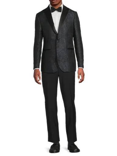 CORNELIANI Men's Jacquard Silk Blazer - Navy - Size 46 | Thumbnail 2 CORNELIANI Men's Jacquard Silk Blazer - Navy - Size 46 | Thumbnail 2
