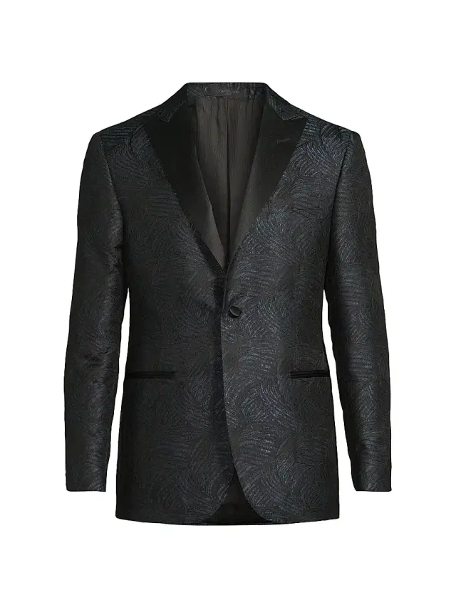 Men's Jacquard Silk Blazer - Navy