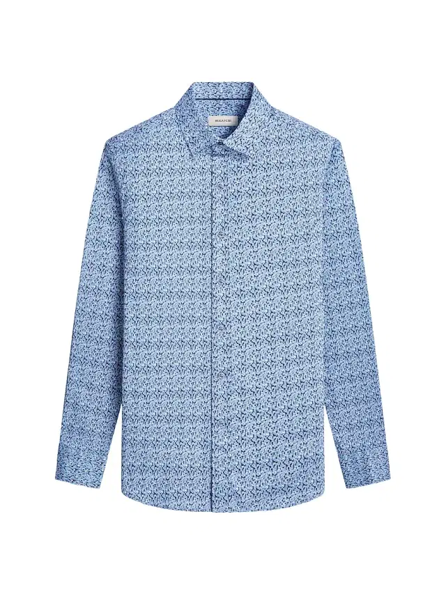 Men's Karl Printed Stretch Cotton Button-Front Shirt - Cobalt