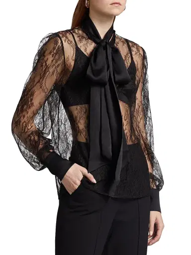 Kiki de Montparnasse Women's Lace Tie-Neck Blouse | Thumbnail 4 Kiki de Montparnasse Women's Lace Tie-Neck Blouse | Thumbnail 4