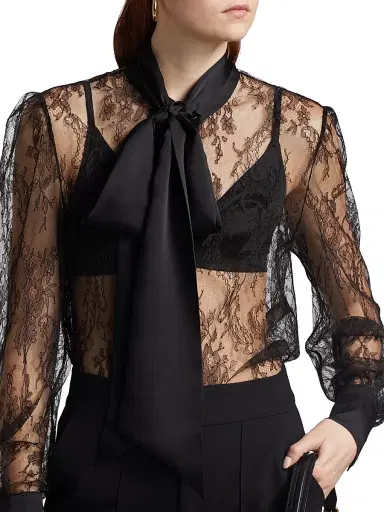 Kiki de Montparnasse Women's Lace Tie-Neck Blouse | Thumbnail 6 Kiki de Montparnasse Women's Lace Tie-Neck Blouse | Thumbnail 6