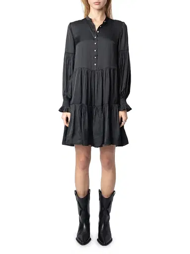 Zadig & Voltaire Women's Randy Satin Tiered Minidress - Black - Size Small | Thumbnail 2