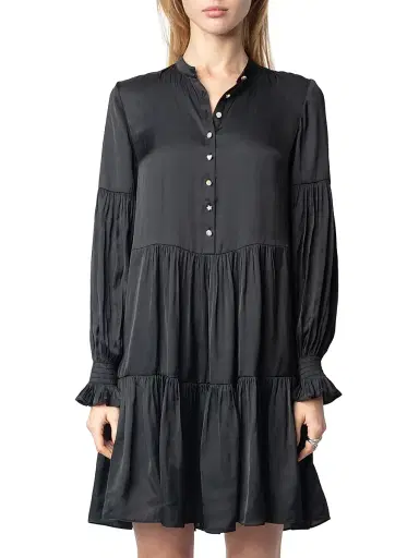 Zadig & Voltaire Women's Randy Satin Tiered Minidress - Black - Size Small | Thumbnail 3