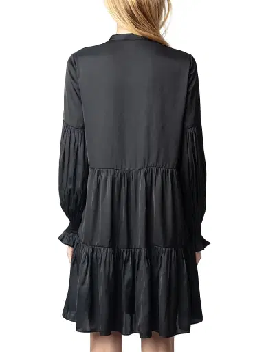 Zadig & Voltaire Women's Randy Satin Tiered Minidress - Black - Size Small | Thumbnail 4