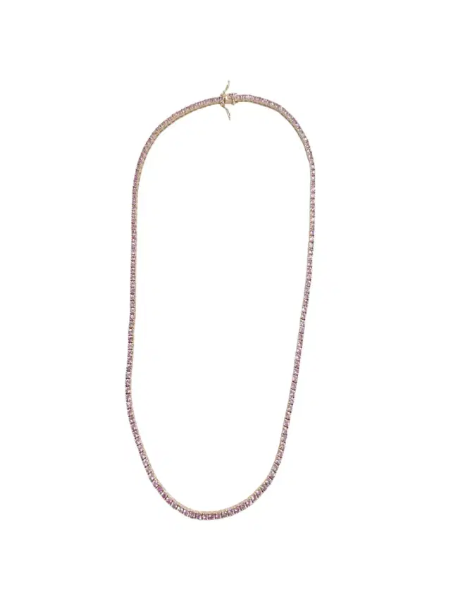 Wish Fine Jewelry 8.99ct Pink Sapphire 18K Gold Tennis Necklace
